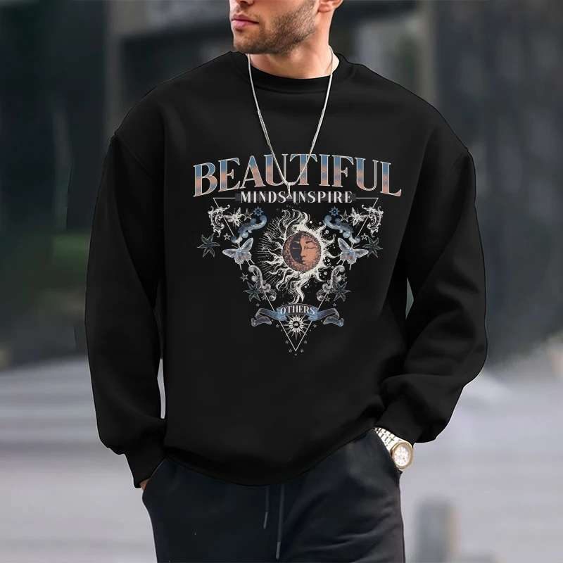 

Осенние мужские повседневные черные толстовки, хлопковый свободный пуловер, модные флисовые топы с принтом, толстовка большого размера с длинными рукавами 2025