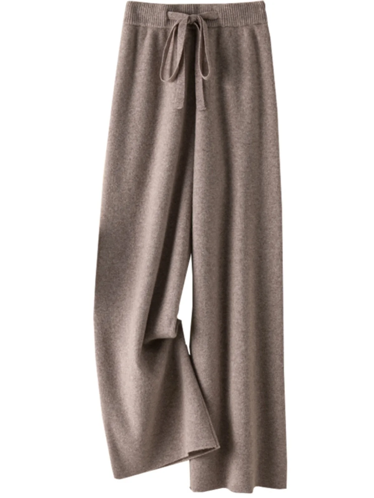 Otoño Invierno 00% lana tejida pantalones de pierna ancha mujeres sueltas cintura alta Camere pierna recta Thiened piso-longitud Casual Tro...