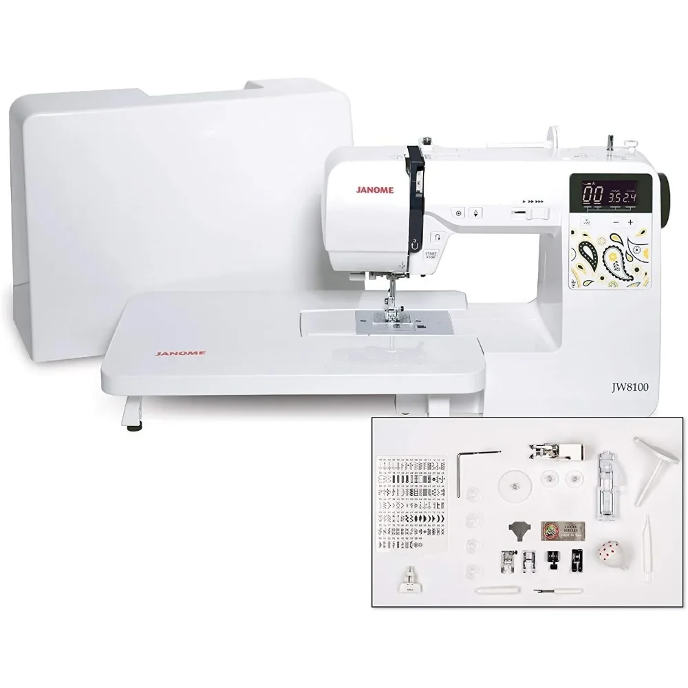 Fully-Featured Computerized Sewing Machine with 100 Stitches 7 Buttonholes Hard Cover Extension Table & 22 Accessories