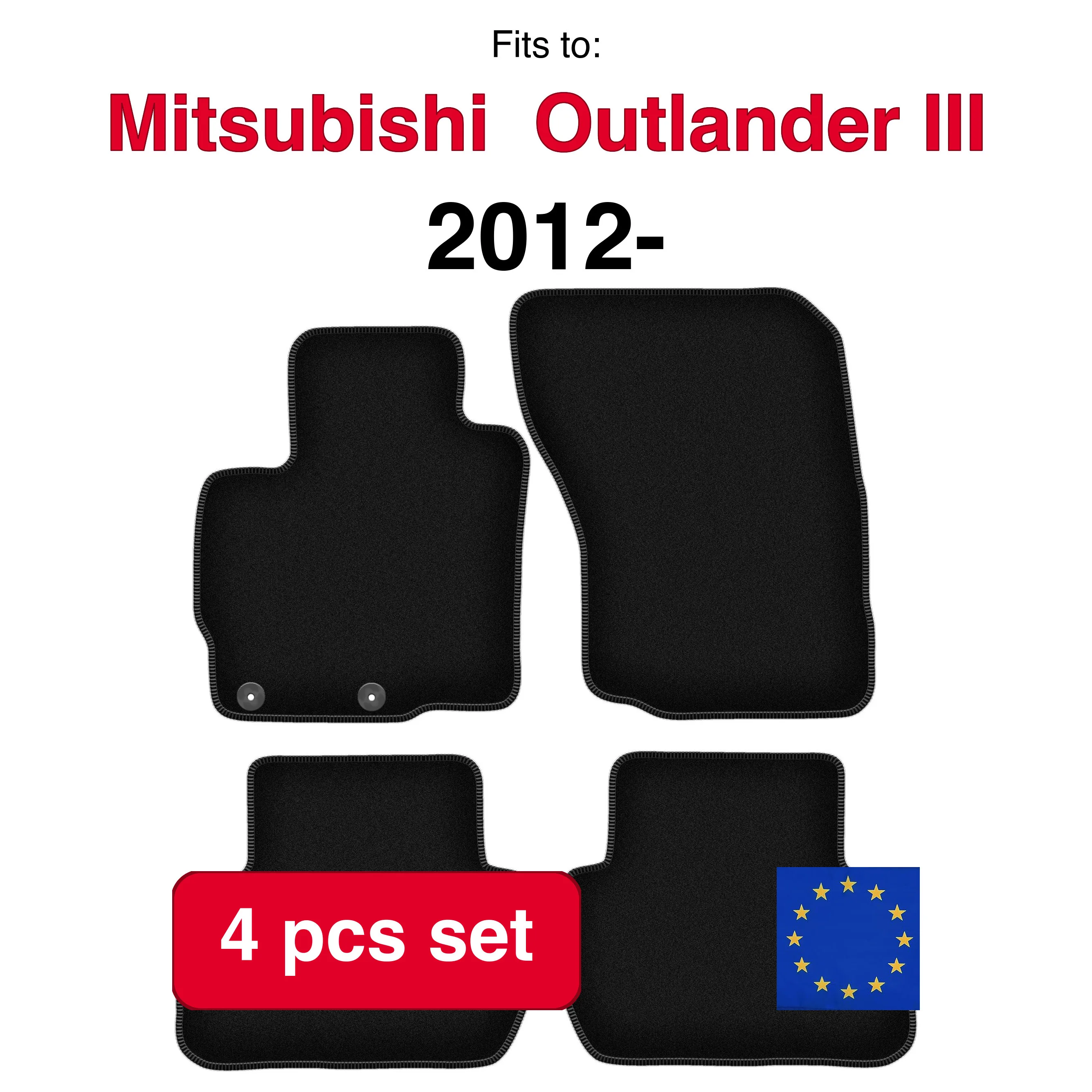 Image of Velour-Teppichset für Mitsubishi Outlander III SUV (2012-) – Schwarz (4 Stück), passgenaues Auto-Fußmattenset