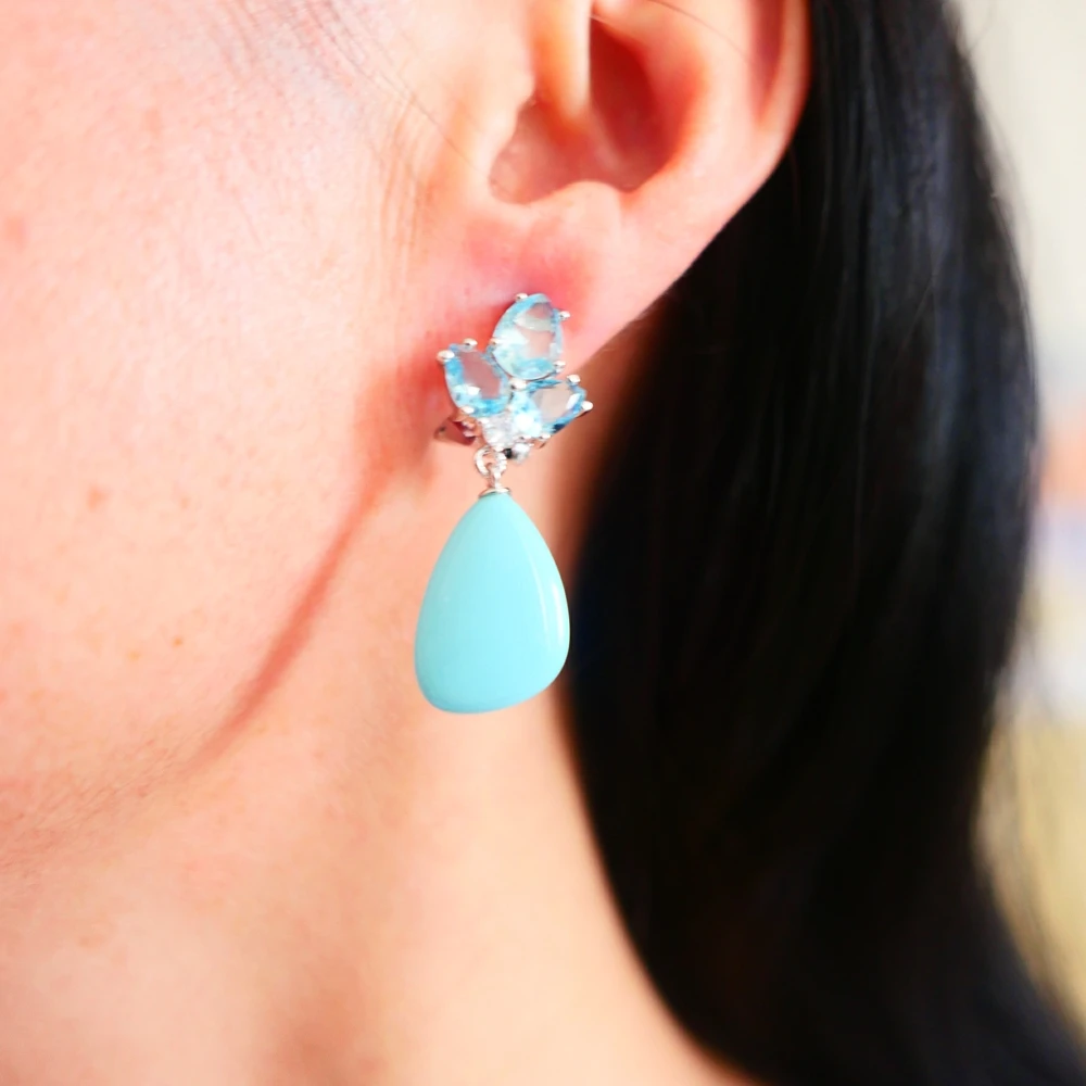 

Blue Turquoise And Quartz Natural Stone Earrings
