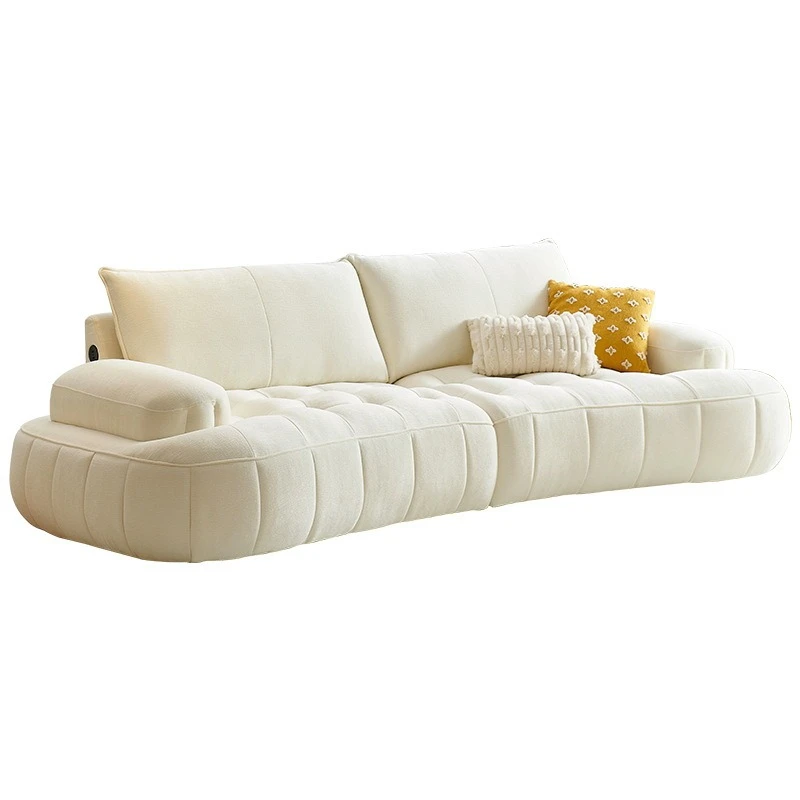 

Winter Bear French cream style fabric sofa, small apartment in the living room, modern, simple, piano key curved sofa