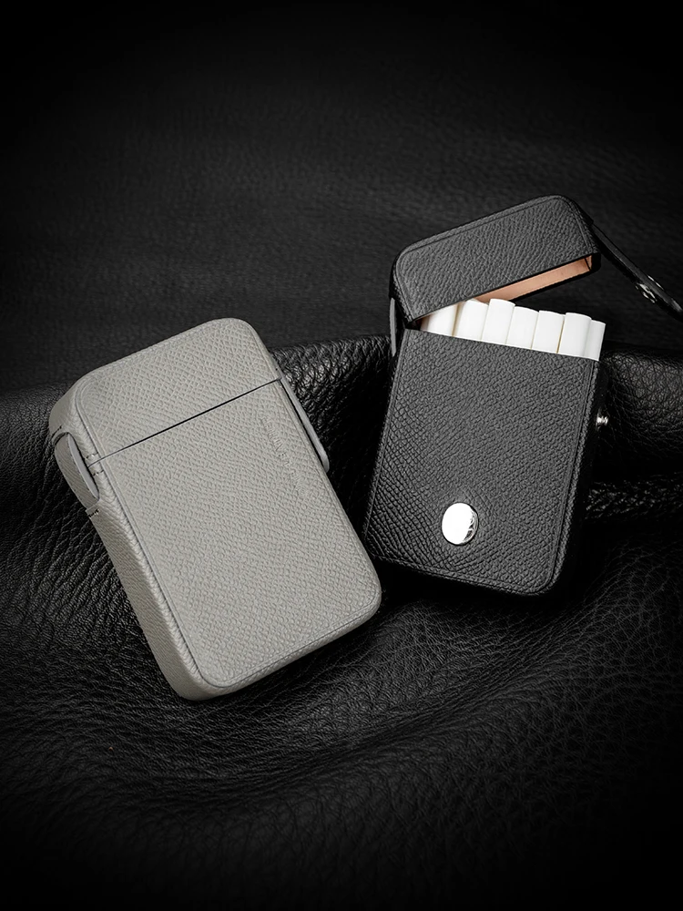 ONELEATHER Cow Leather Cigarette Box 20 Pack Black Gray