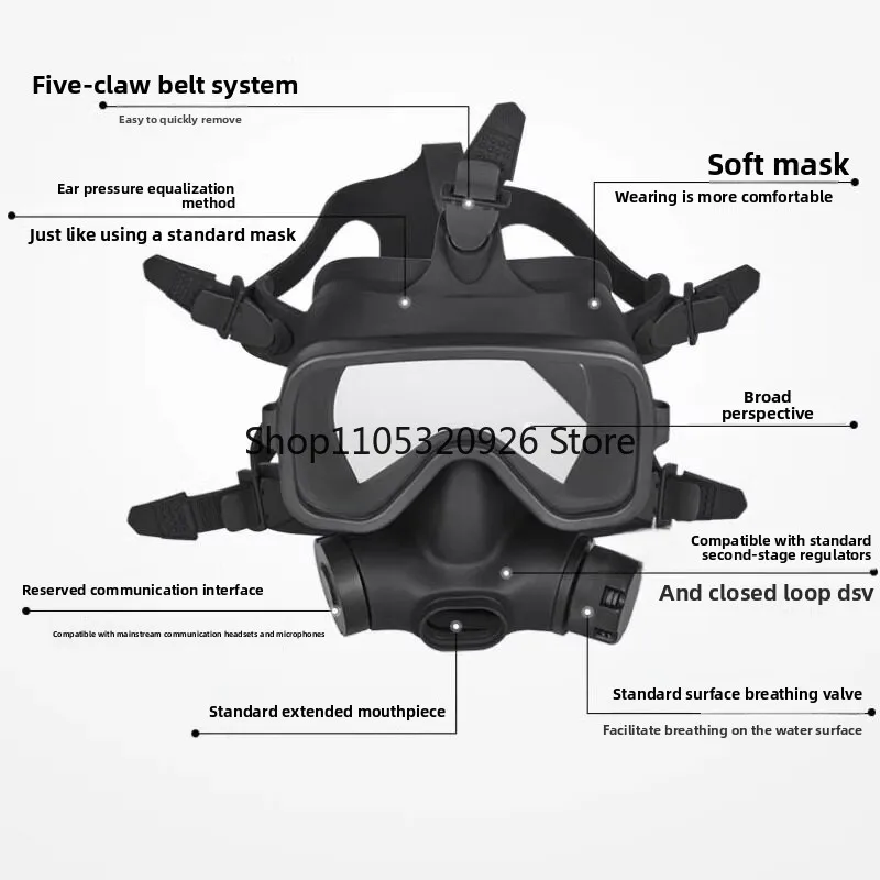 COF2 diving full mask, scuba diving full mirror all black professional diving equipment