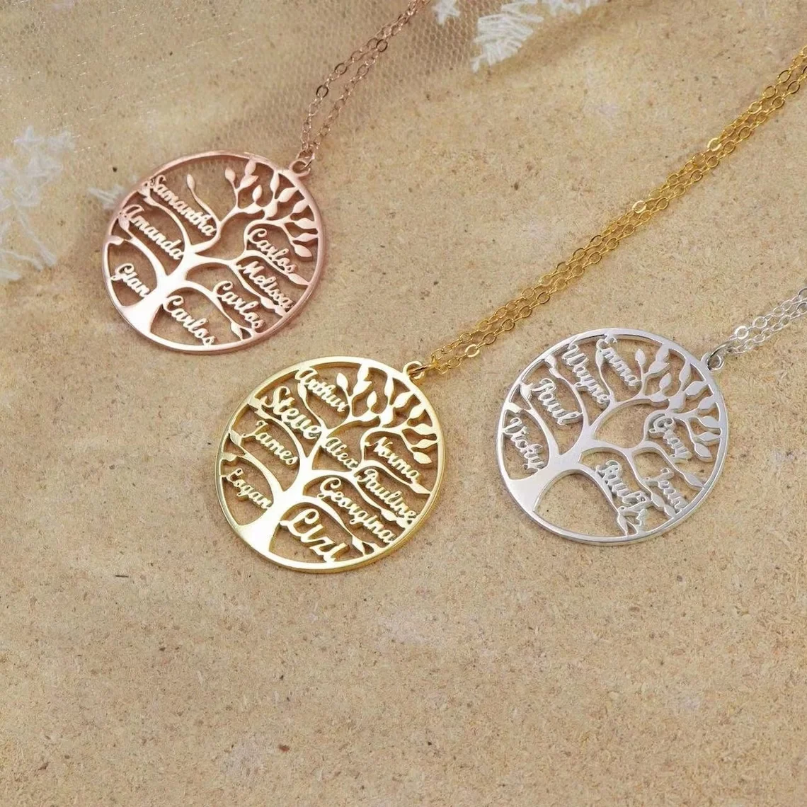 Custom Tree Of Life Name Necklace Personalized Mother Kids Family Member Names Gold Stainless Steel Pendant Choker Jewelry Gifts