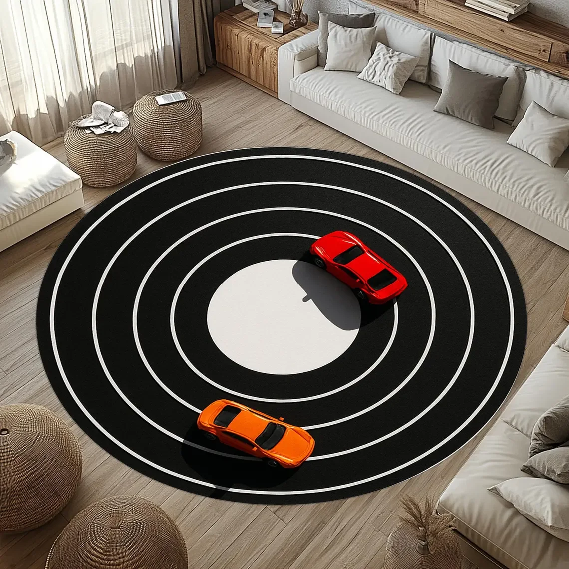 

Kids Race Track Rug for Living Room Decor Round Carpet Lounge Balcony Sofa Mat Bedroom Soft Rug Swivel Chair Mat Kids Gift