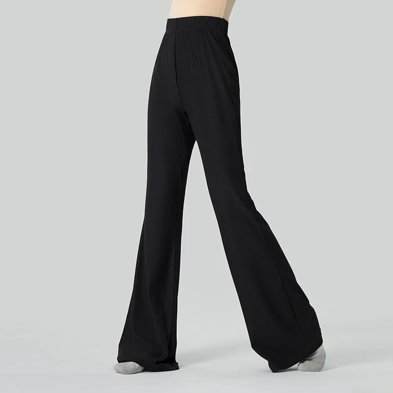 

Adult Women Black Flare Trousers Bell-bottoms Pants Nylon Fitness Gymnastics Pants Vertical Striped Pants