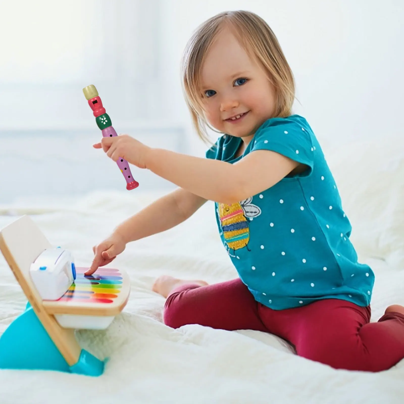 

6 Hole Wooden Children Flute Set Bright Color Design for Hand Flexibility and Coordination Beginner Recorder Instrument