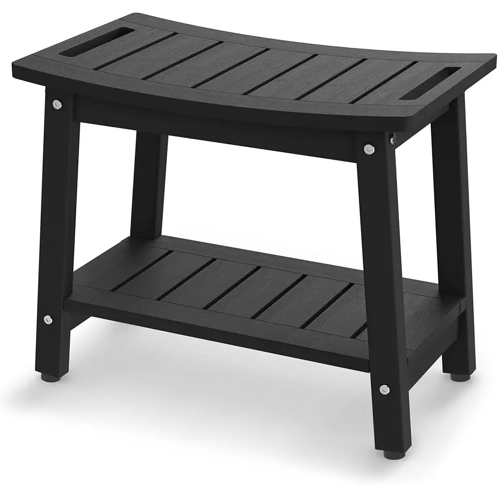 

Shower Bench For Inside Shower - Bla Hdpe Shower Stool Waterproof - Spa Bathroom Seat Chair With Handle, Storage Shelf,