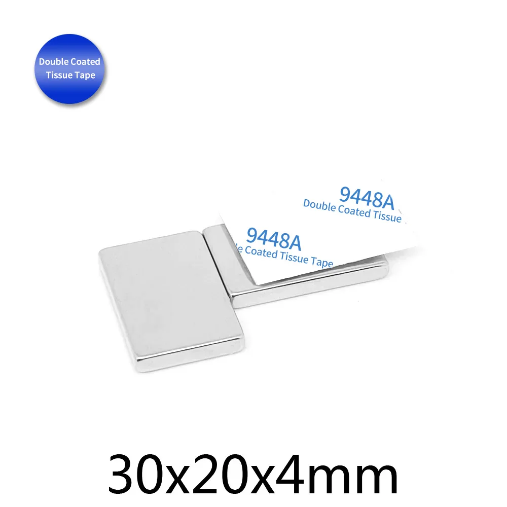 2/5/10/15/20/30PCS 30x20x4mm Strong Search Magnet Sheet 30*20*4 Block Permanent Neodymium Magnet With 3M Self - Adhesive 30x20x4