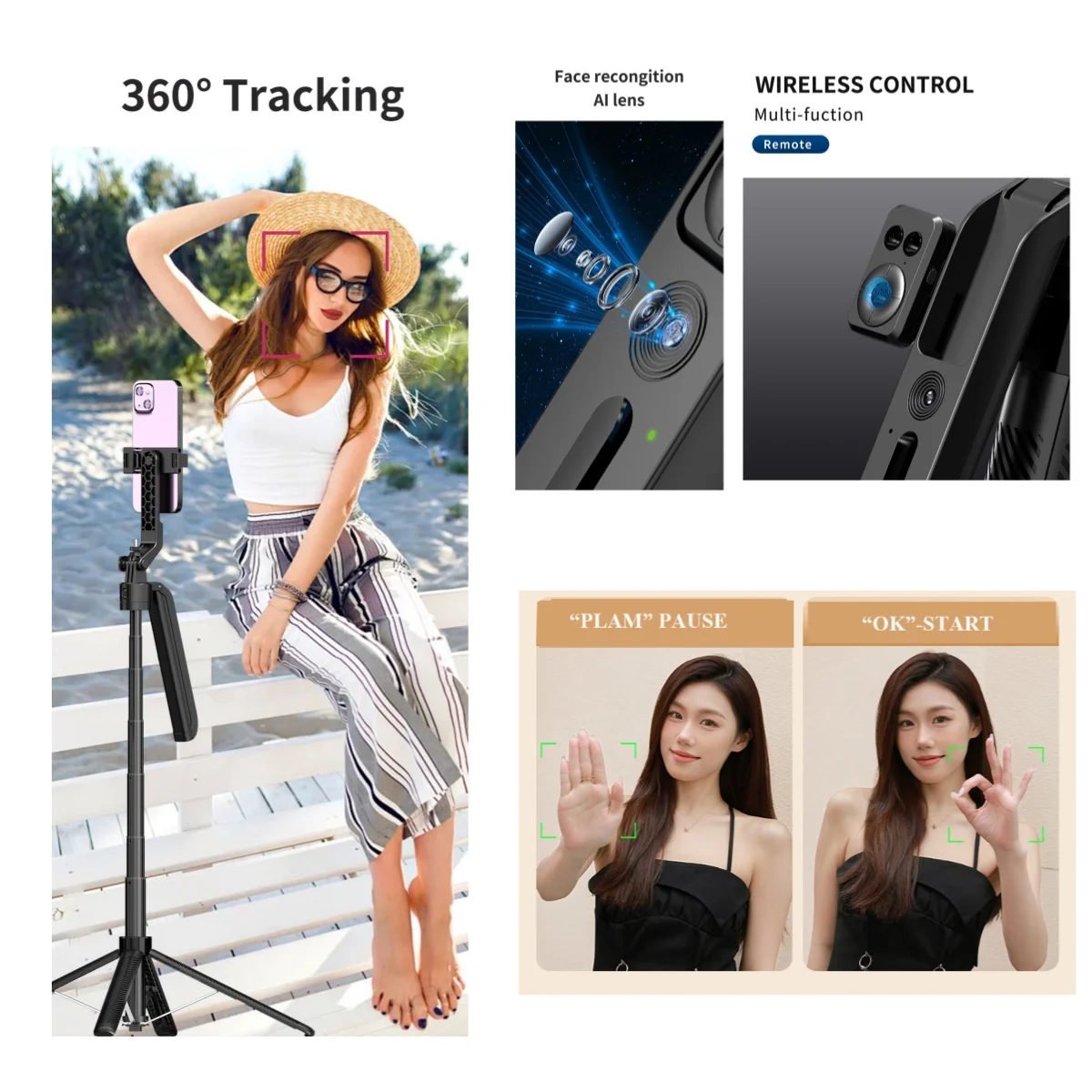 Aulidtech AI Auto Face Tracking Phone Selfie Stick Tripod with Stand Balanced Handle Gimbal stabilizer 1.8M Optional Fill Light