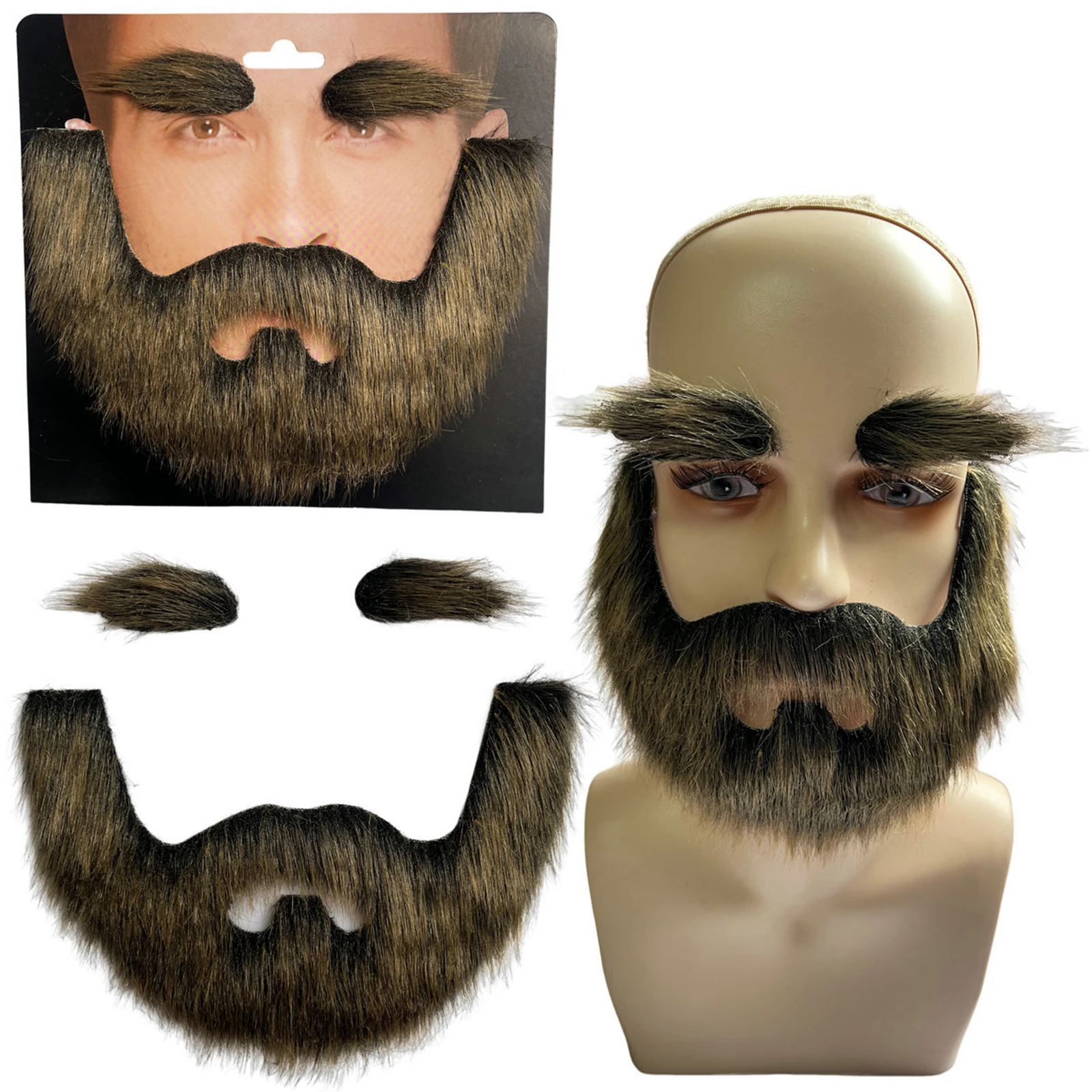 Handmade Mustache Stick-on Beard and Eyebrows Set Costume Funny False Beard for Role Playing Masquerade Easter Halloween Party