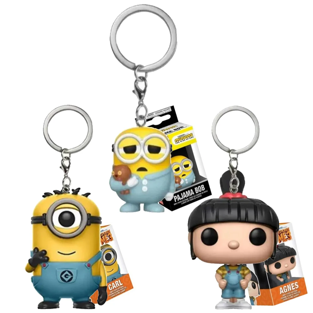 New POP Keychain Despicable Minions Me CARL Pajama Bob Agnes Pocket KeychainKeychain Toy Vinyl Digital Bag Children's Gifts Toys