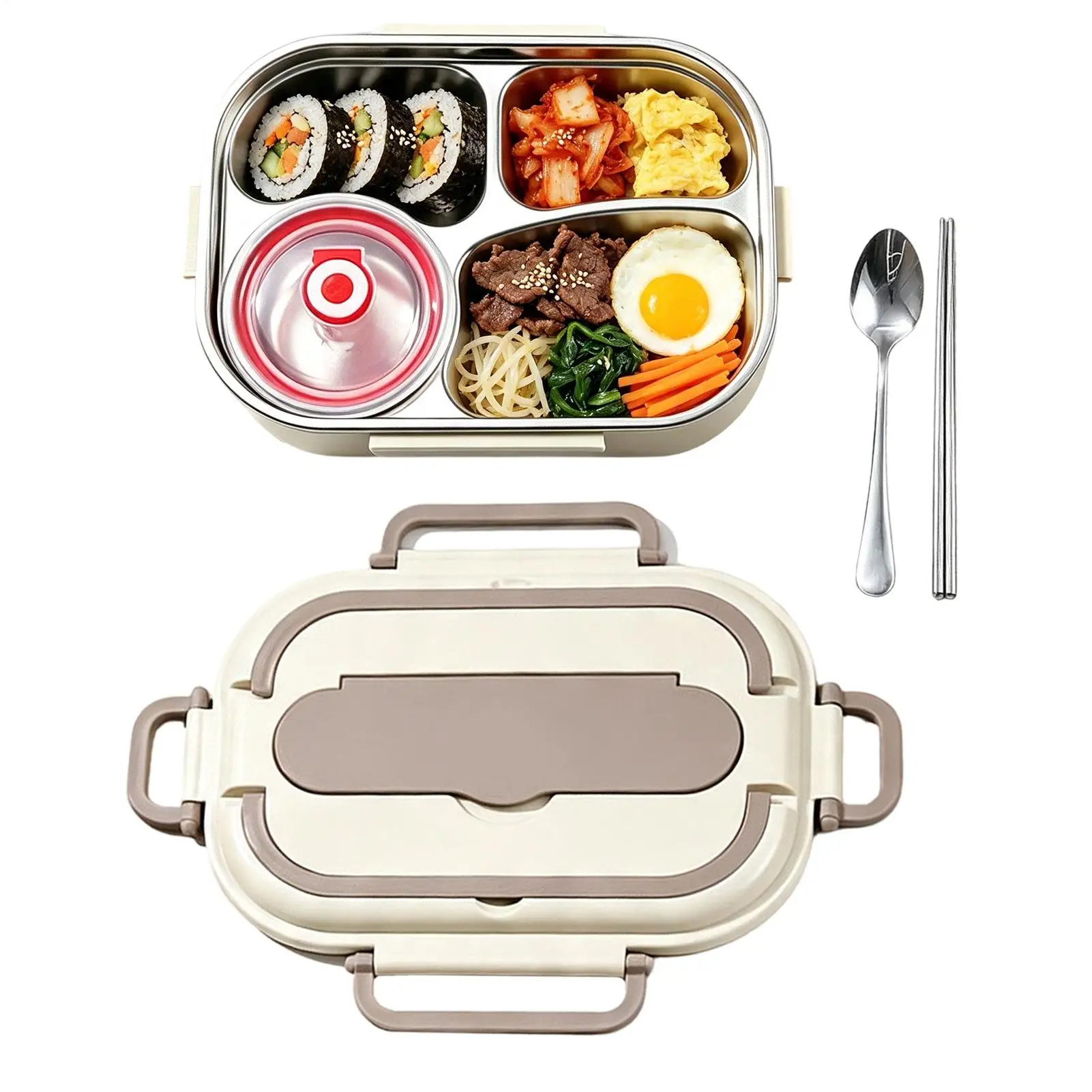 Kids Stainless Steel Lunch Box 4 Compartment Leak-Proof With Lid Outdoor Lunch Box Set For Home School Travel Camping Office
