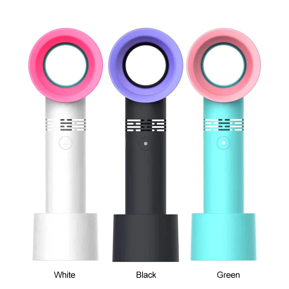 Handheld Bladeless Fan USB Charging Portable Travel Fan 3 Gears Desktop Leafless Fans Outdoor Tool