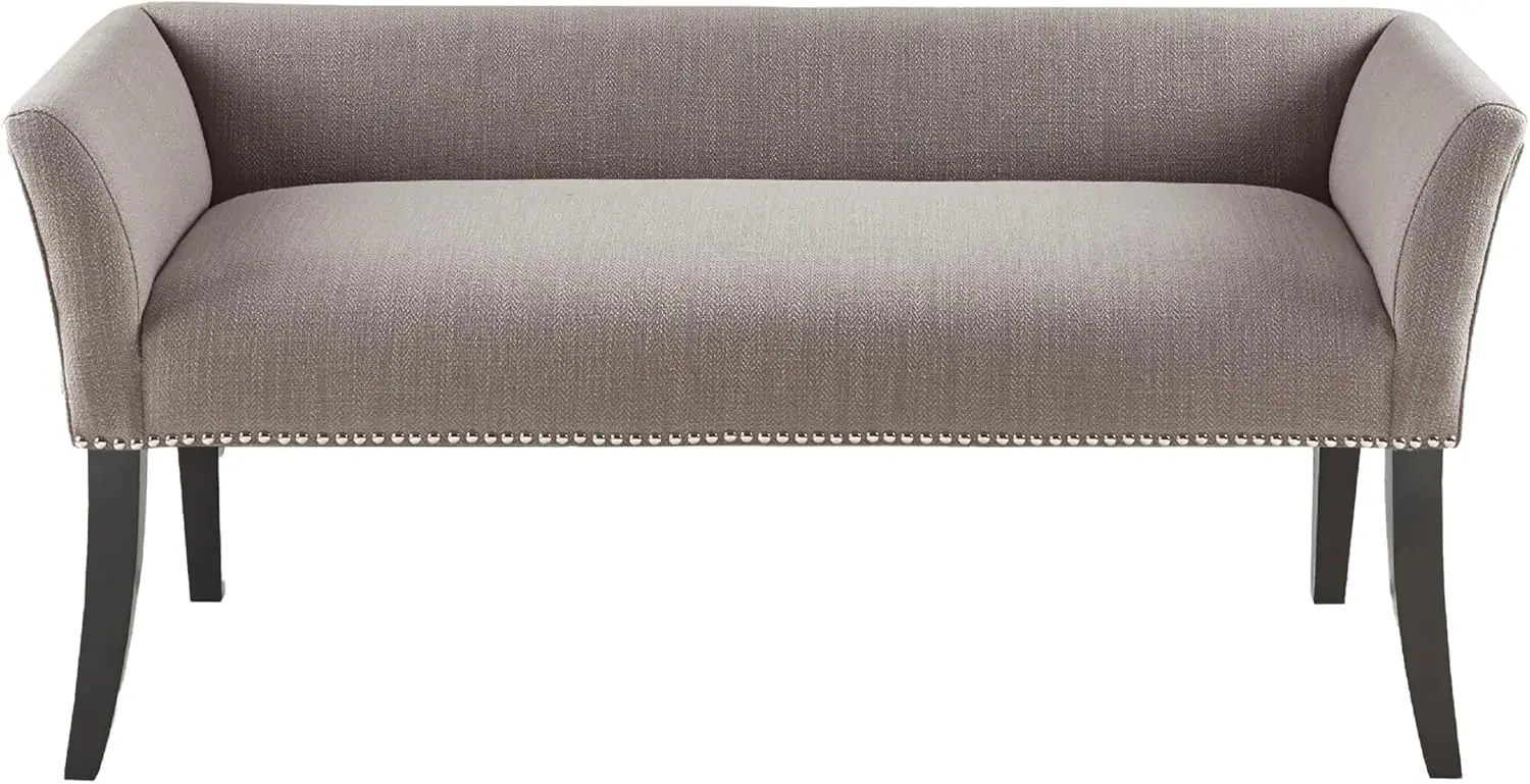 Upholstered Accent Bench with Nailhead Trim & Padded Seat, Entryway or End of Bed Bench, Grey, 49.5