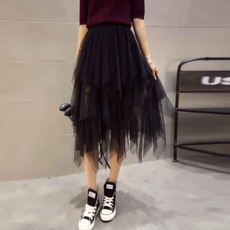 

Юбка-пачка женская с высокой талией, Повседневная модная сетчатая юбка средней длины, из тюля в стиле Харадзюку, на лето