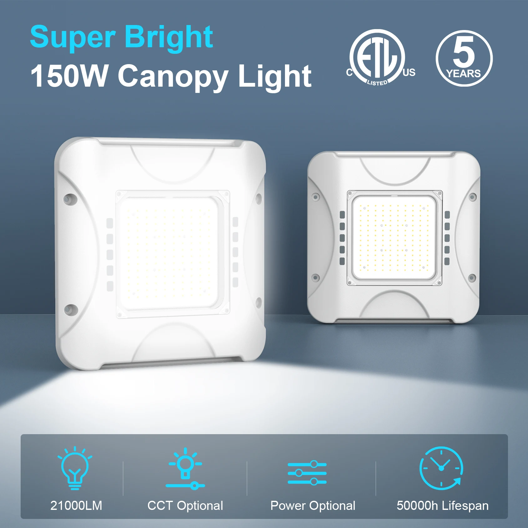 

LED CANOPY LIGHTS 150W/120W/90W TUNABLE CCT 4.5/5/5.7K 100-277VAC