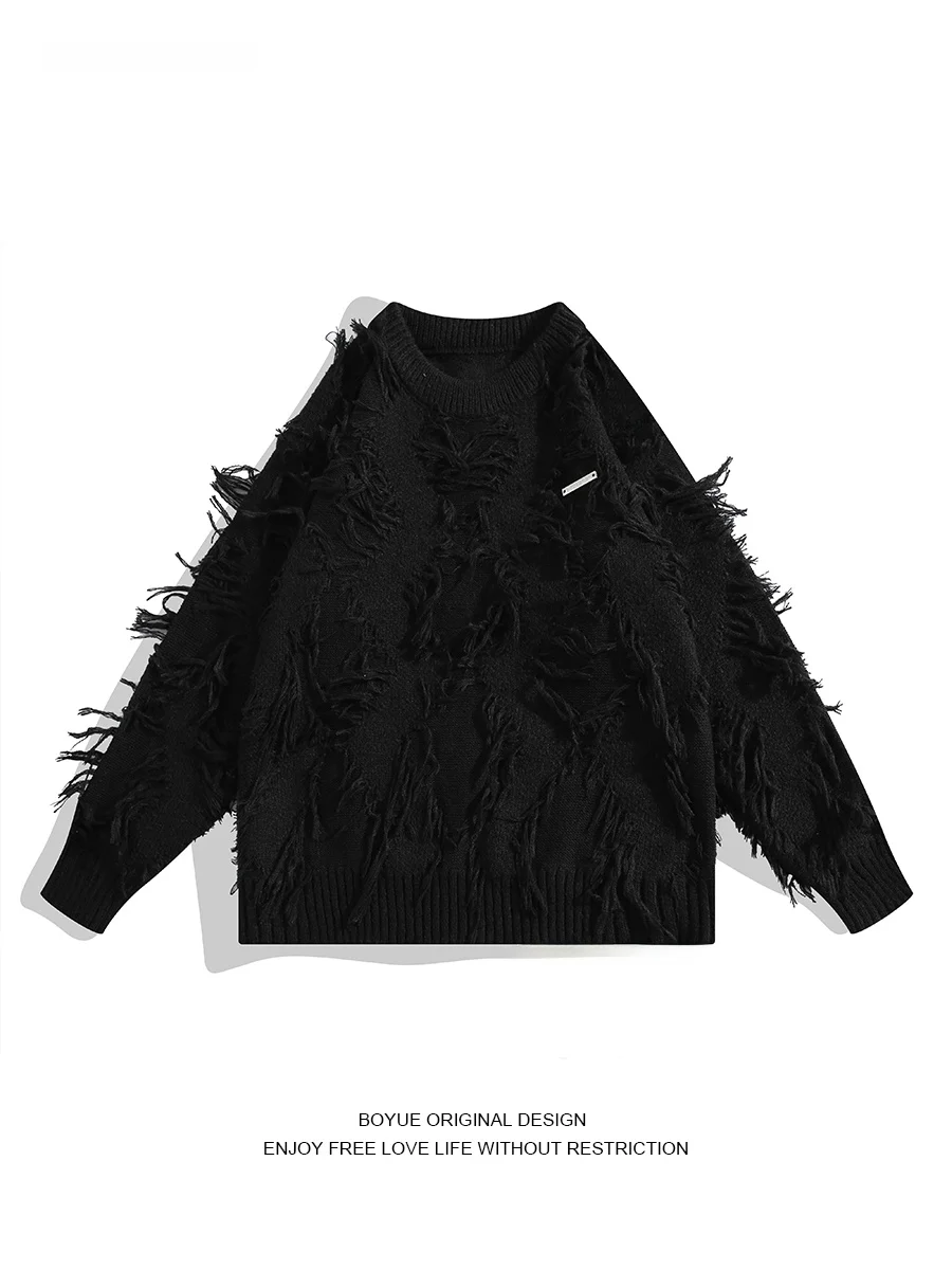 

Свитер Boyue с металлическим декором и бахромой, повседневный, модный, для мужчин и женщин, свободный крой, длинный рукав, круглый вырез, зимний