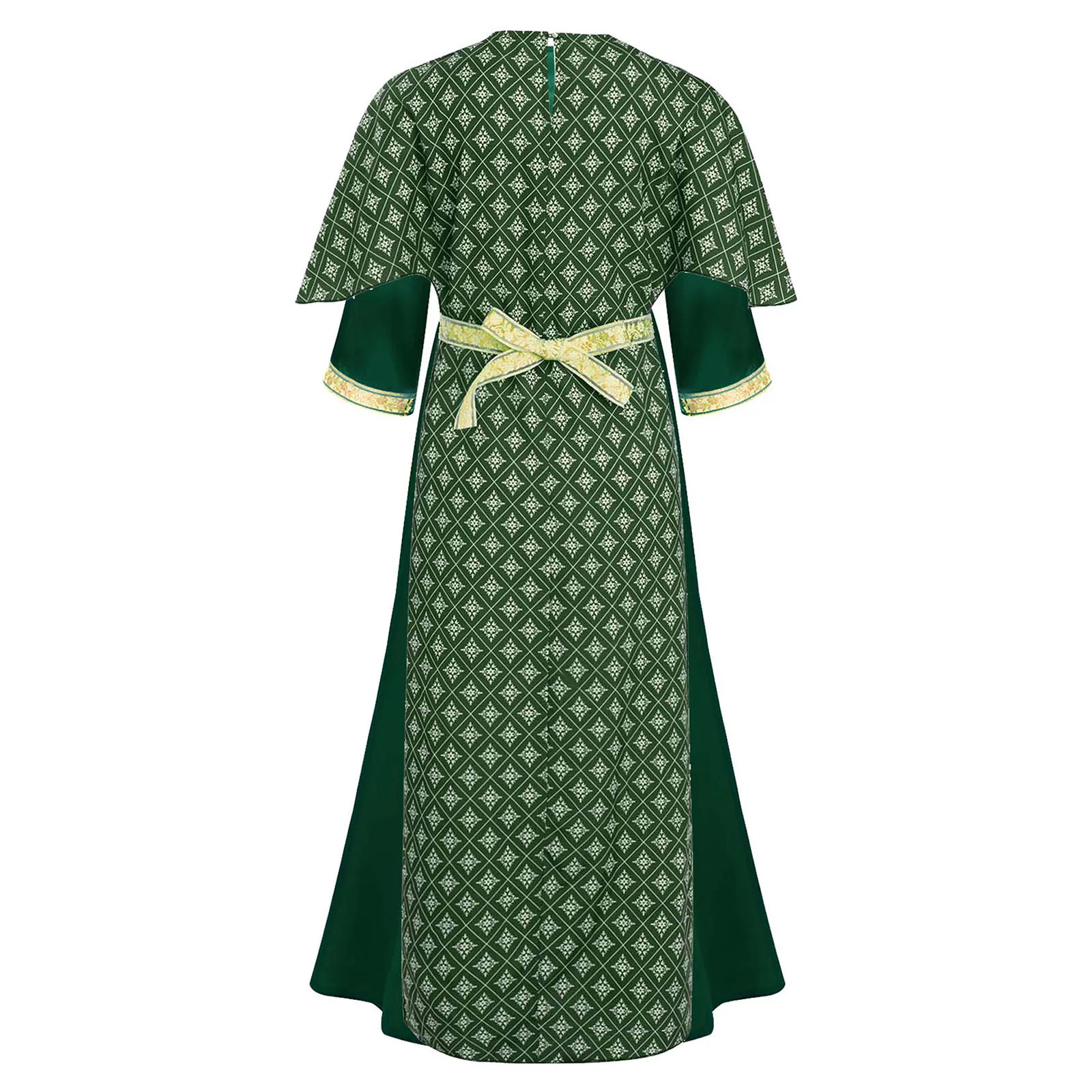 ملابس الهالوين الهندية للفتيات، سترة بفتحة جانبية مطبوعة بالزهور مع حزام، فستان طويل، أزياء الحفلات #4