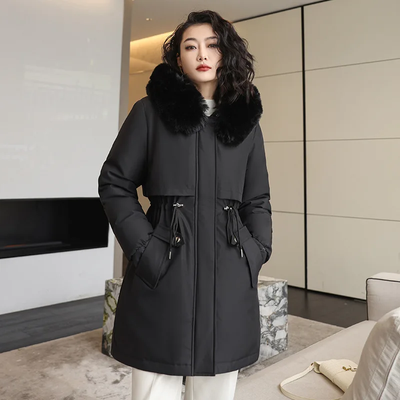 Winter Women Hooded Parka Jacket 2024 New Fashion Long Coat Wool Hooded Parkas Slim With Female Fur Collar Warm Loose Overcoat