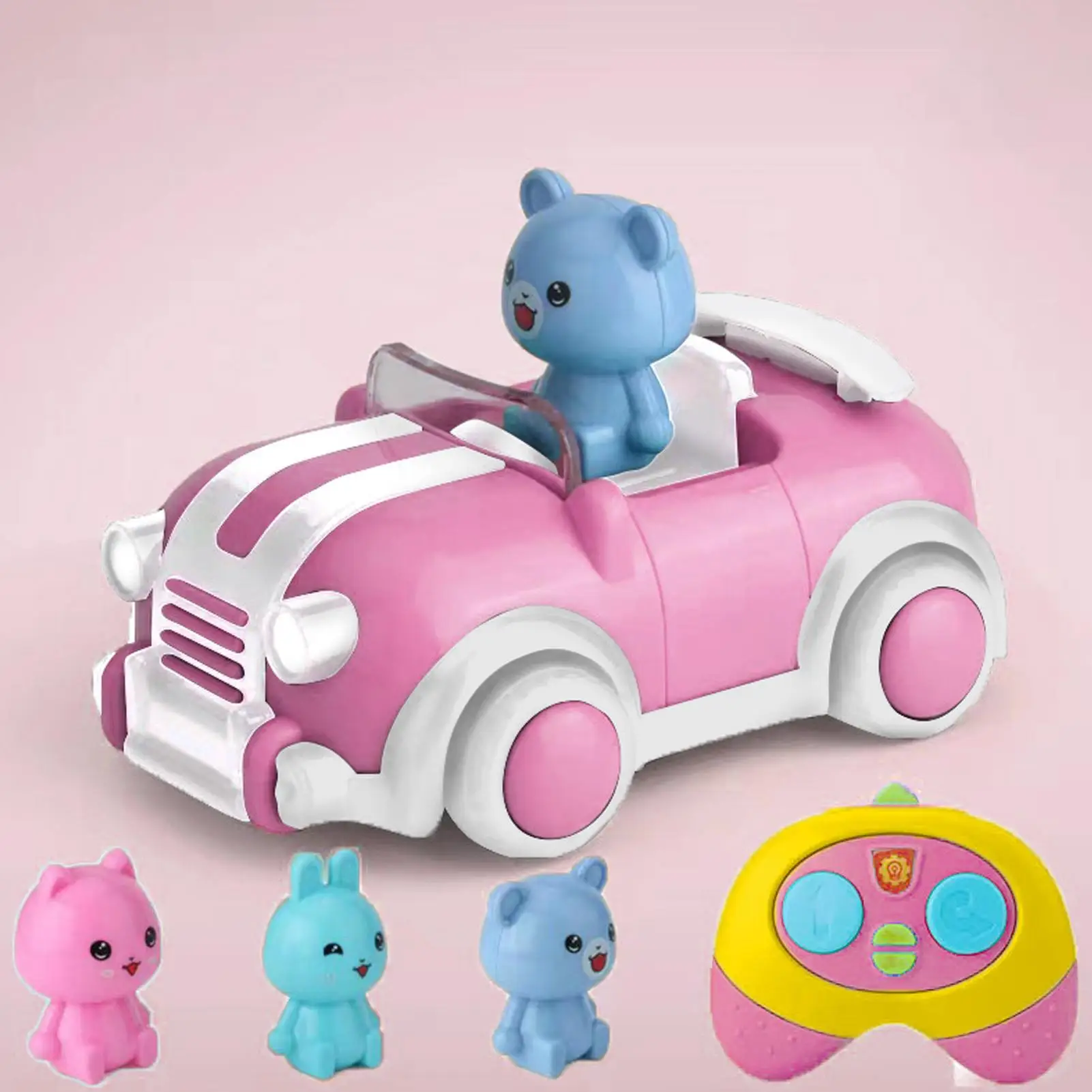 Carro de controle remoto para crianças, veículo de desenho animado com música e luz, veículo de brinquedo com controle de rádio para festa de aniversário, casa, escola, viagem