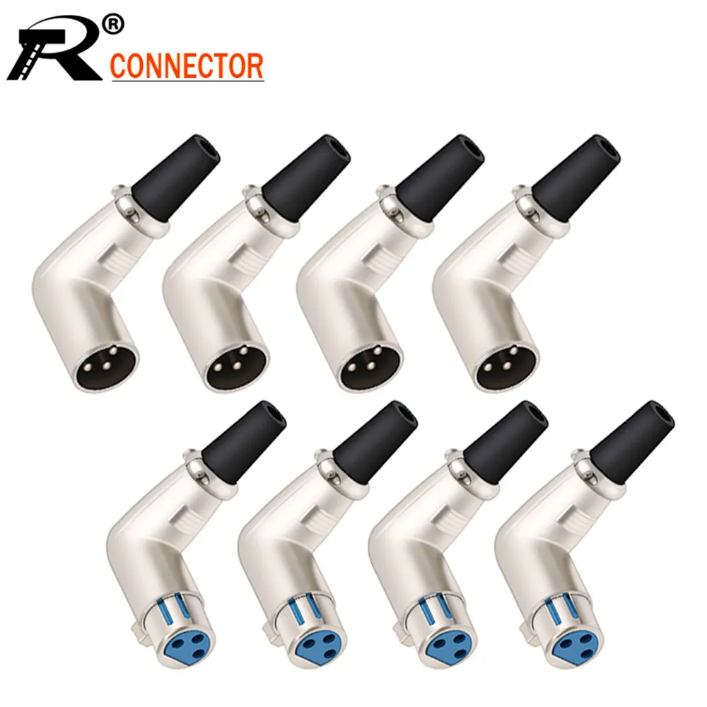4pcs/lot 3 Pin XLR Right Angle Connector XLR Male Plug Microphone MIC Cable Soldering 90 Degree Wire Connector