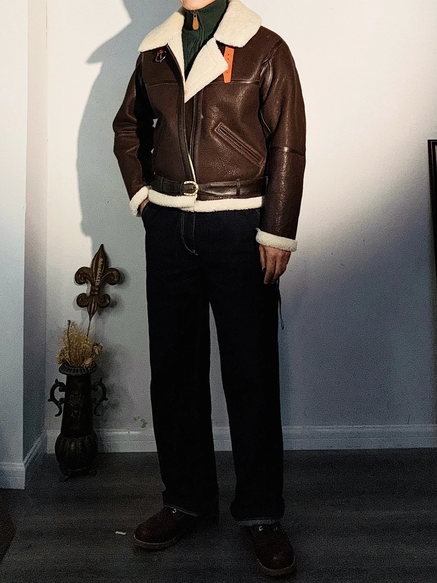 

Tailor Brando Merino Shearling Classic B6 Мужская короткая зимняя теплая куртка-бомбер из натуральной кожи