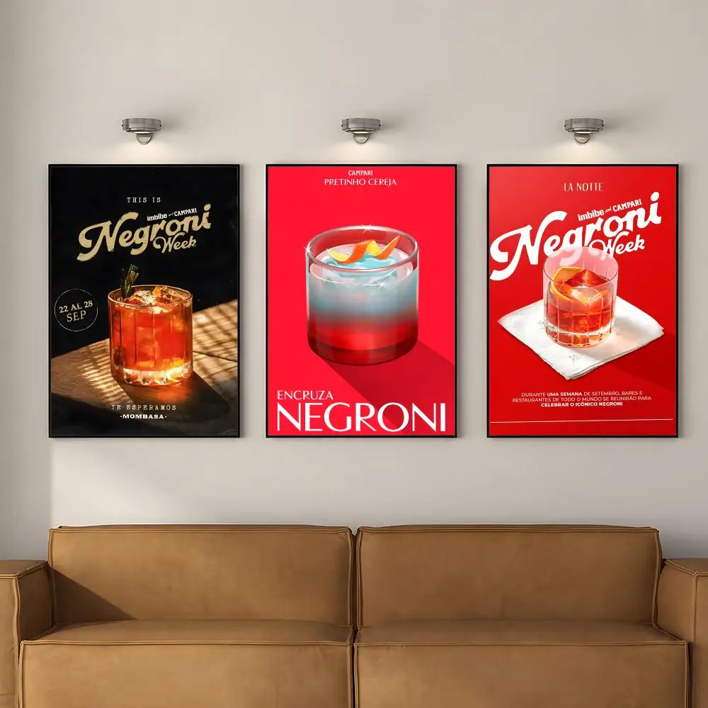 Cocktail N-Negroni Poster PP Self Adhesive Decorative Poster Waterproof Waterproof for Apartment Bedroom