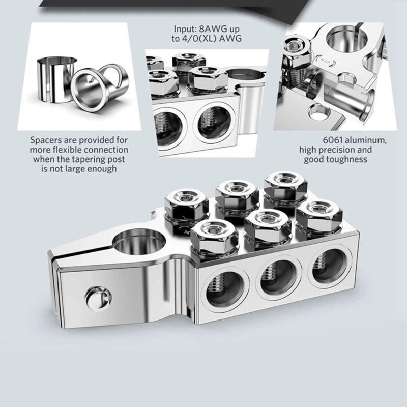 SZYU 12 Slot Battery Terminals Clamps for High Power Automotive Sound Frequency Systems, 8AWG to 1/0AWG, Positive & Negative