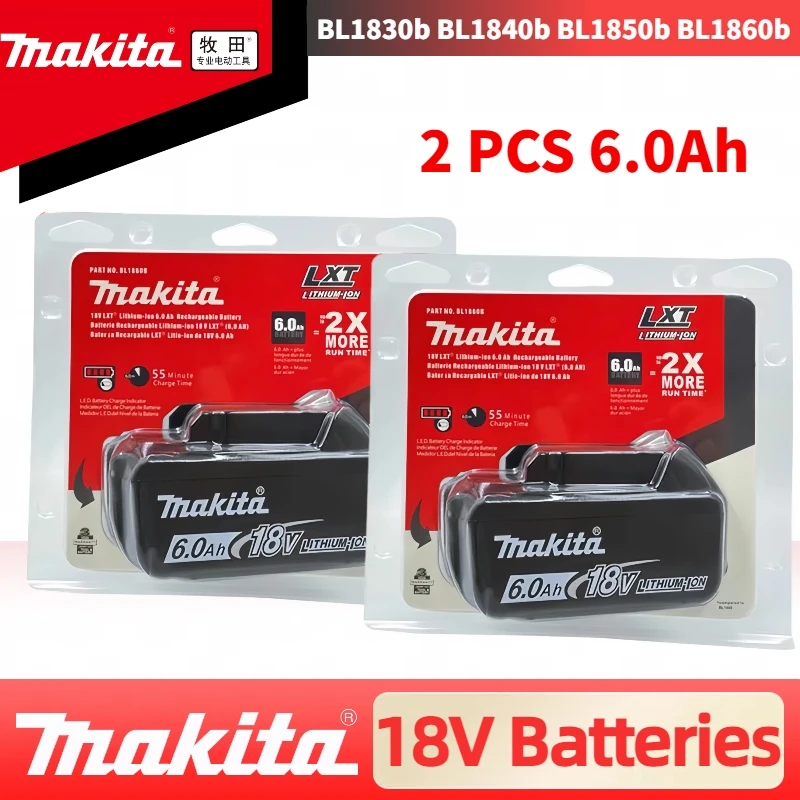 Аккумулятор Makita 18 В, 6,0 Ач, подходит для оригинального аккумулятора для электроинструмента Makita BL1840 BL1830 BL1830B BL1850 BL1850B