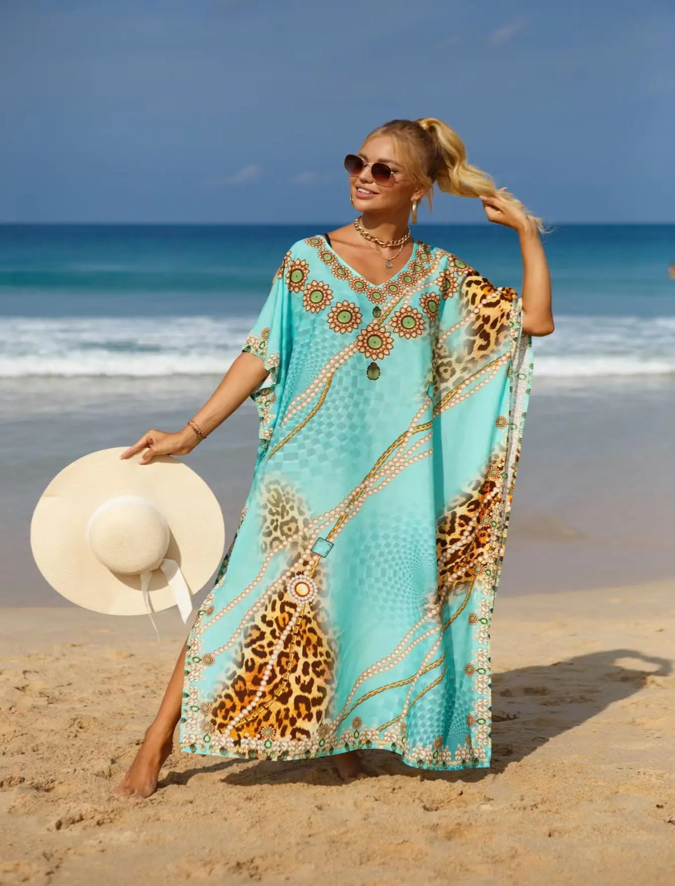 Bsubseach スタイリッシュなタイダイ柄オープンフロントロングキモノ水着カバーアップ（女性用水着カバーアップ）