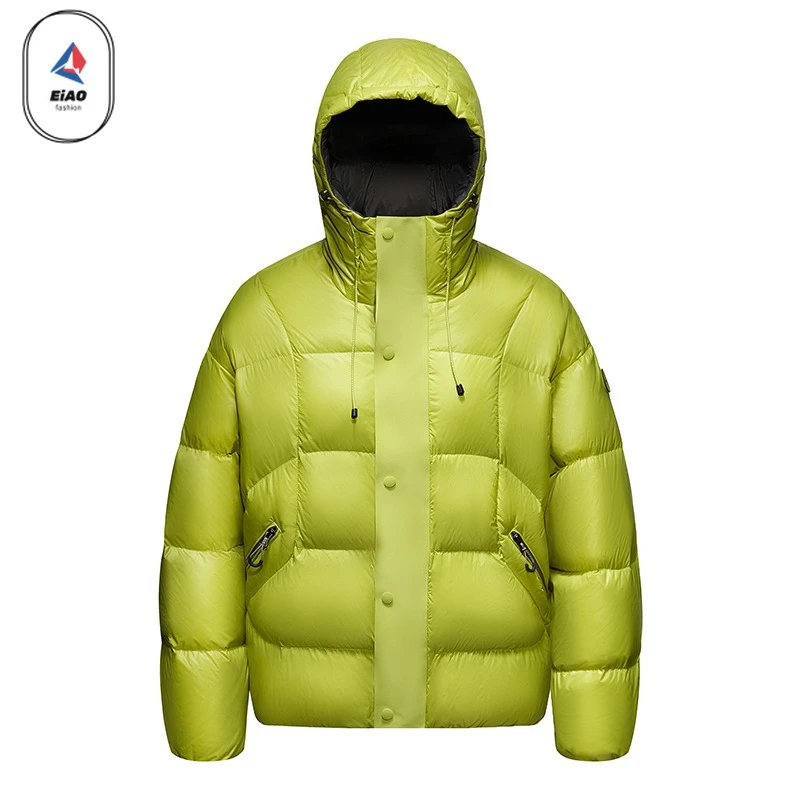 

EIAO Winter Short Down Jacket Men Women 2025 Designer White Duck Down Fluffy Warm Jacket Hiking Ski Windproof Puffer Hooded Coat