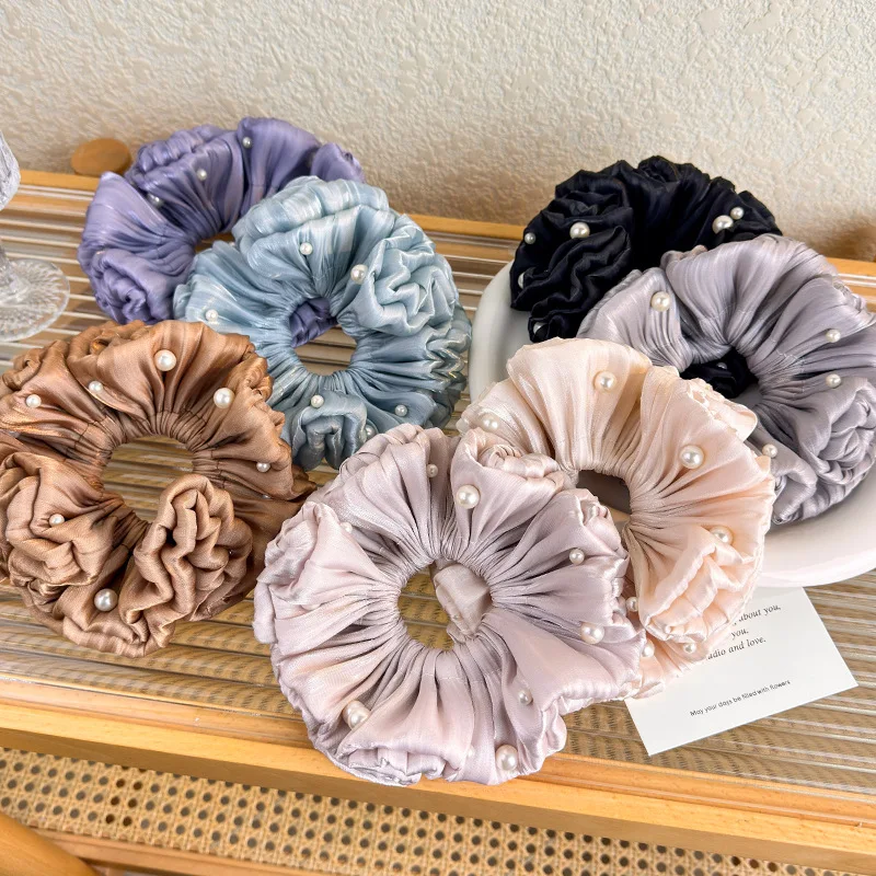 Minimalist Pleated Shimmering Tulle Beaded Hair Tie for Women – New Early Spring Style with an Ethereal, Girly Vibe