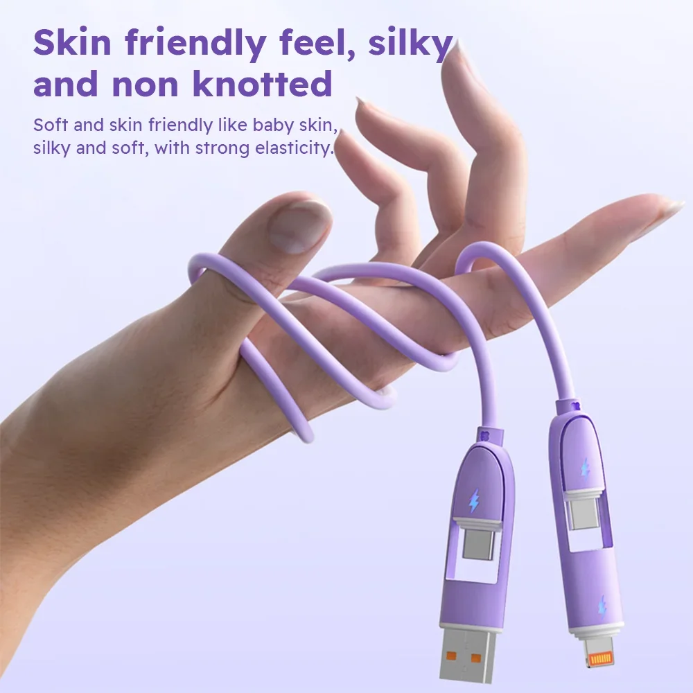 4 في 1 كابل USB معتمد من جل السيليكا MFi من النوع C Usb Micro لهاتف Iphone Samsung Huawei Xiaomi متعدد المنافذ سلك شحن متعدد #4