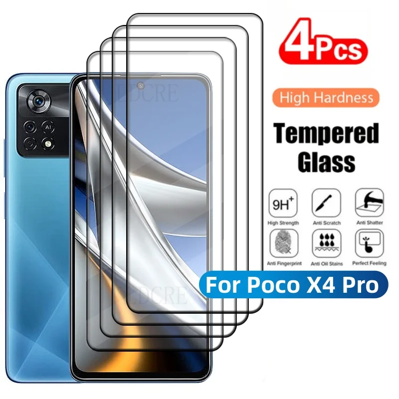 4Pcs For Poco X4 Pro 5G Glass Poco X4 Pro Tempered Glass Full Cover Glue 9H HD for Screen Protector Xiaomi Poco X4 Pro 5G Glass