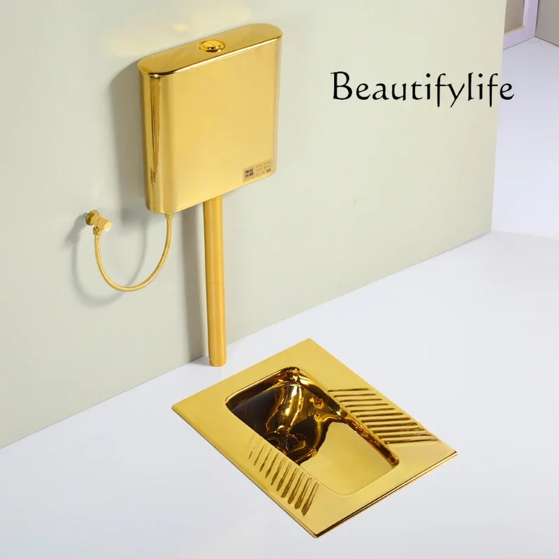 N69 Golden squatting toilet water tank complete set of high value yellow gold squatting pit bathroom ceramic color urinal deodor