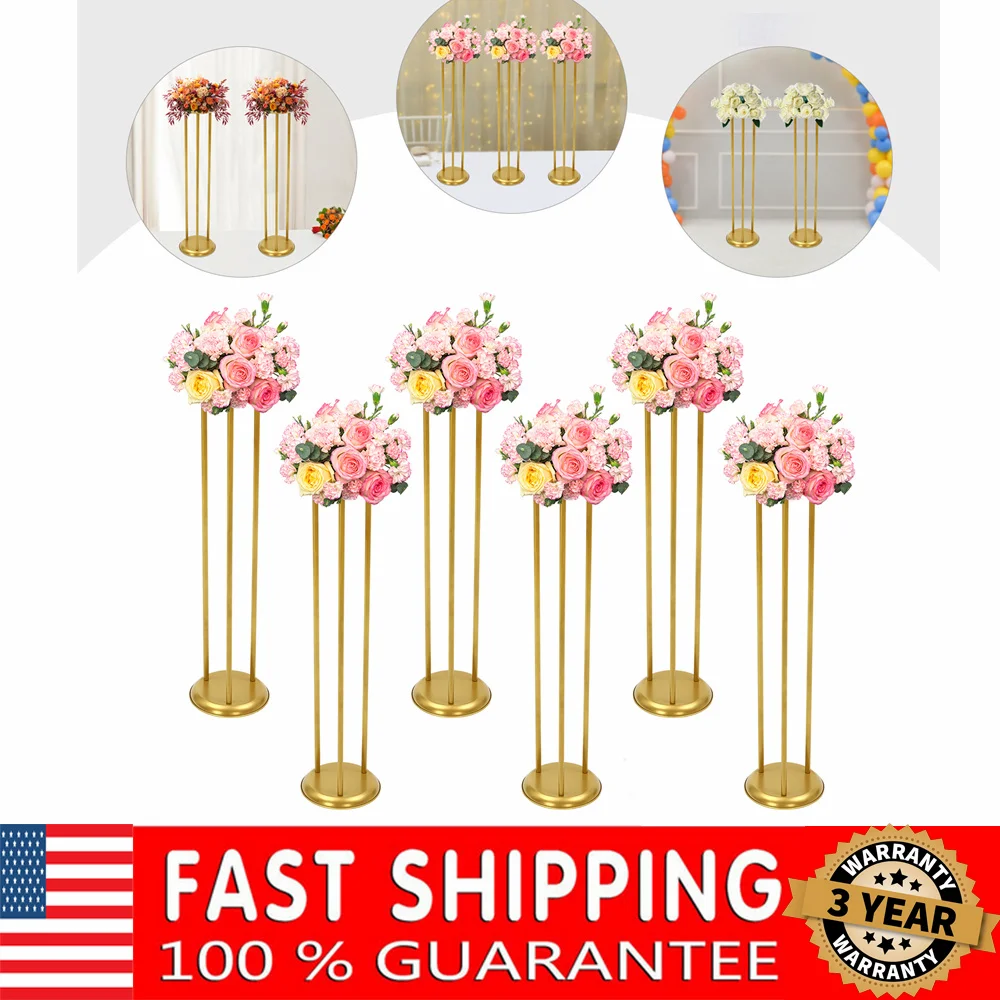 

6 Pcs Gold Flower Display Stand Road Lead Centerpiece Vase Decorative Party Balloon Flower Stand