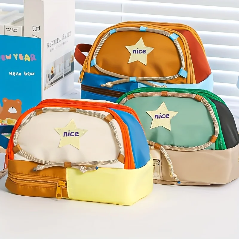 

Cute Color Block Tent-Style Pencil Bag Star Storage Pouch for Students Stationary Large Capacity Multifunctional