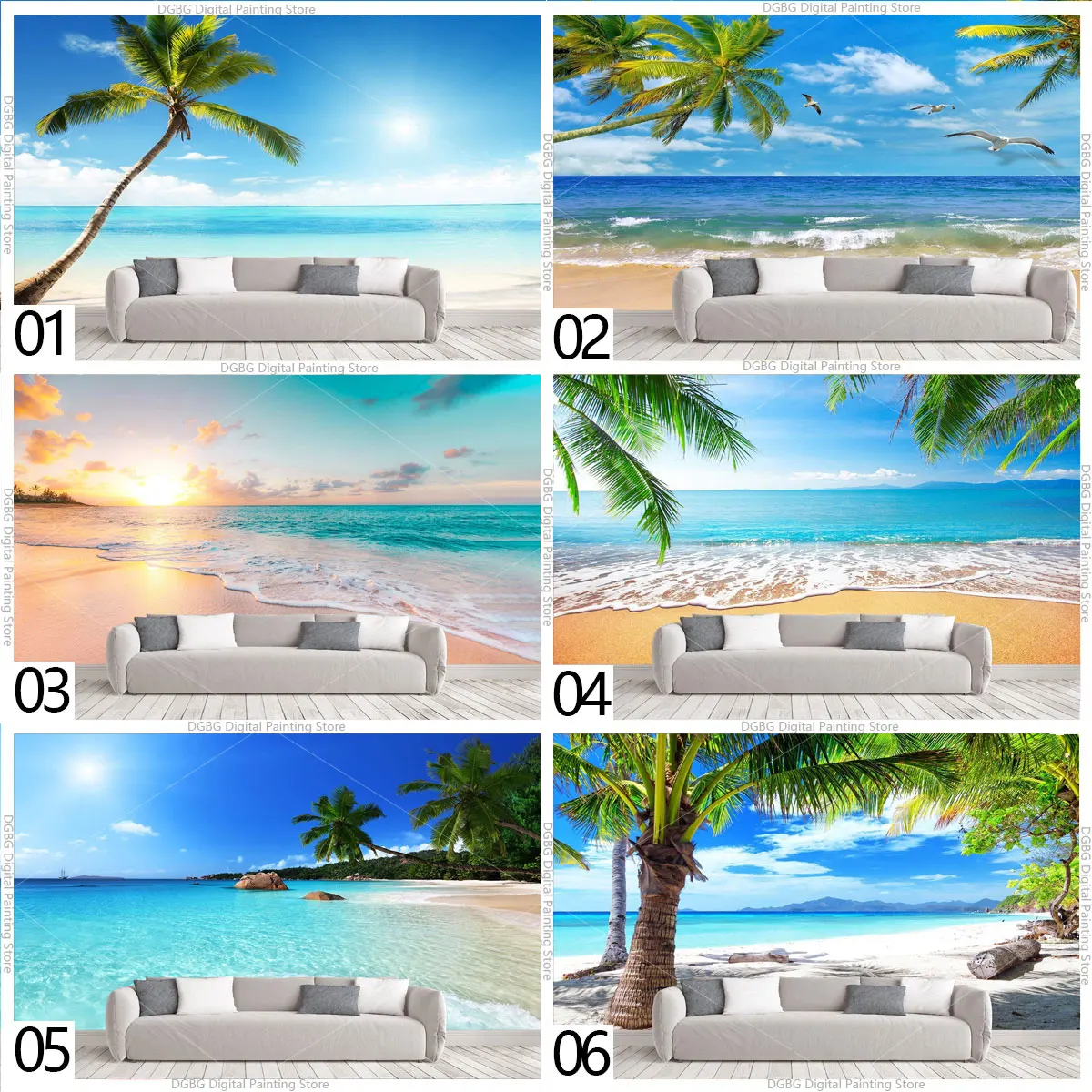 

Beautiful Beach Mural Wallpaper Custom Palm Tree Balcony Sandy Sea Ocean Sofa Bedroom Extra Large Wall Background Wallcoverings