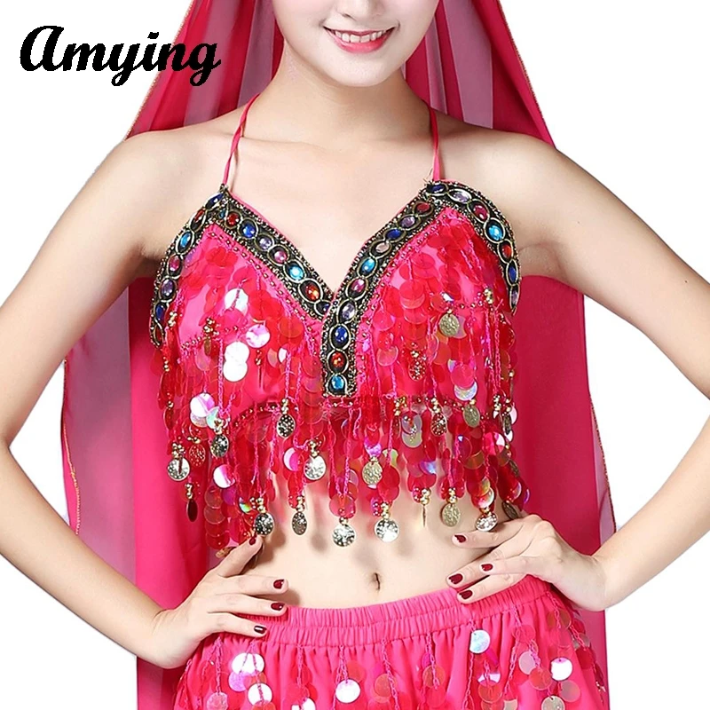 เซ็กซี่สุภาพสตรี Belly Dance เหรียญตกแต่ง Bra ผู้หญิงพู่สีสันด้านบนหน้าอกห่อ Stage Performance เสื้อกั๊ก Bra 11 สี