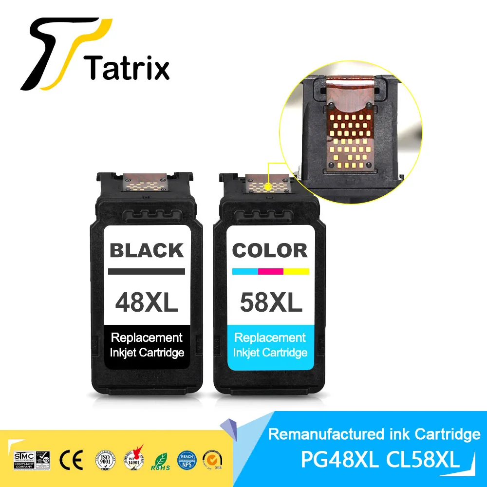 Imagem -04 - Tatrix Pg48 Cl58 Pg48xl Cl58xl Remanufaturado Cartucho de Tinta para Canon Pixma E408 E418 E468 E478 E488 E4280 Impressora