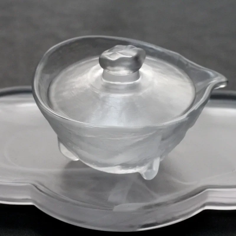 Vintage Glass Tea Set with Three Legged Bowl and Lid Master Cup for Home Use Elegant Teaware Gift Set Traditional Style