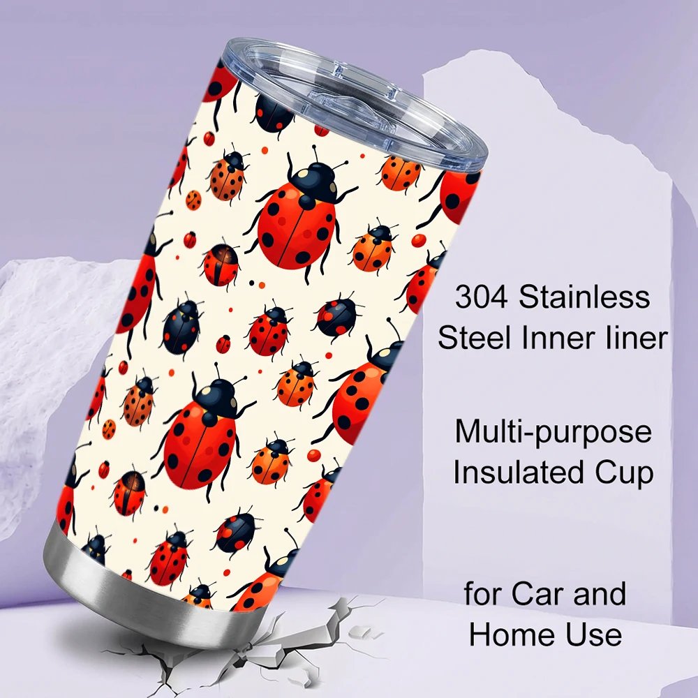 20oz Various Cute Insect & Floral Pattern Insulated Tumbler Cup with Lid for Car & Home Daily Use, 304 Stainless Steel