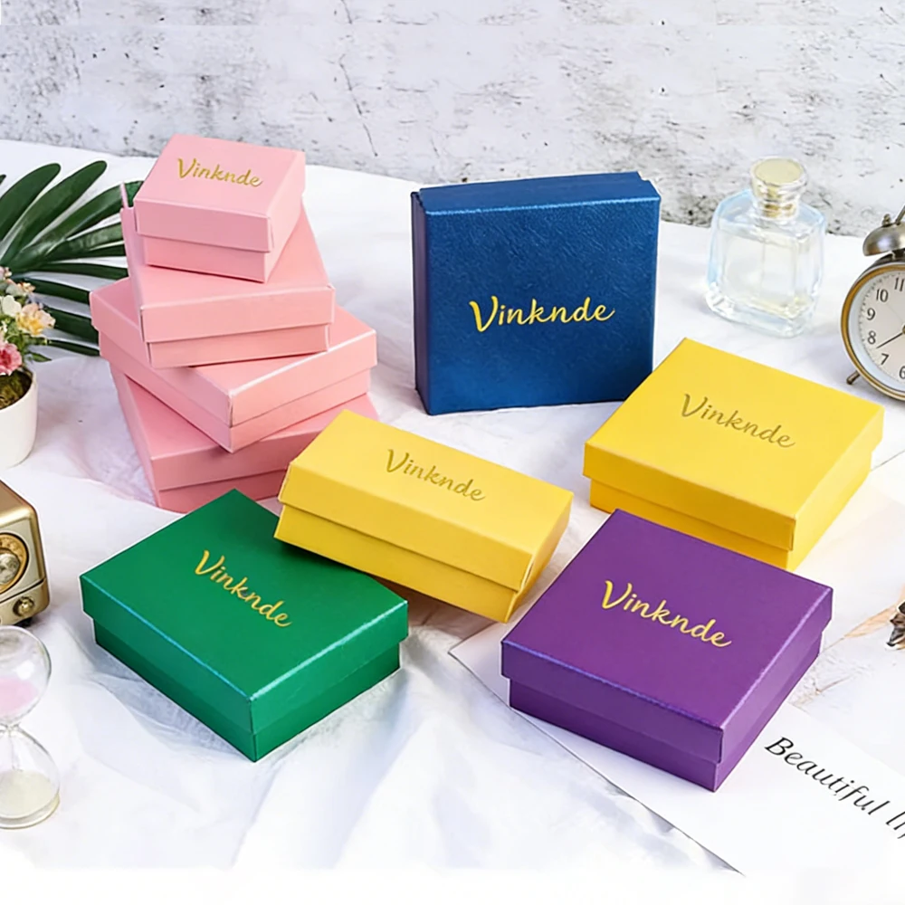 

50Pcs/Lot Custom Logo Printed Luxury Engagement Ring Earring Bracelet Case Pink Cardboard Necklace Jewelry Packaging Set Boxes