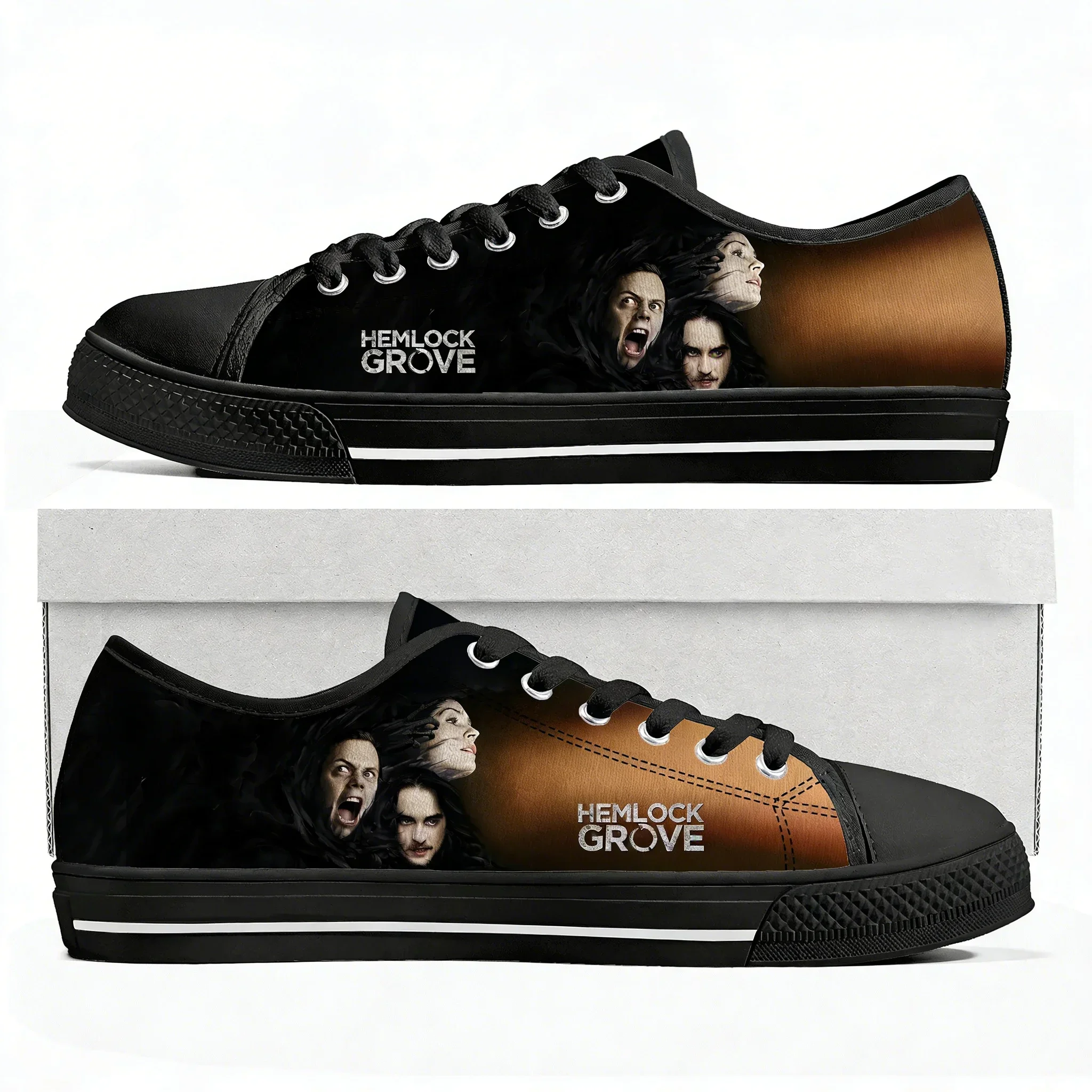 Tênis Hemlock Grove de Cano Baixo de Alta Qualidade para Homens e Mulheres, Tênis de Lona Confortável com Padrões Modernos, Calçado Casual Personalizado