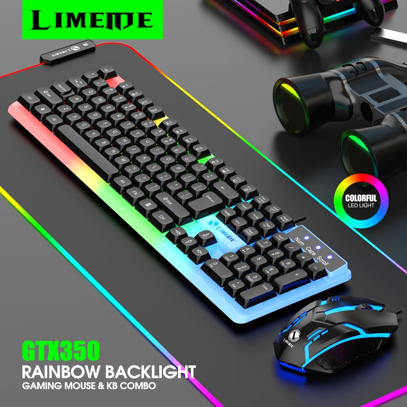 LIMEIDE GTX350 시리즈 유선 104키 멤브레인 키보드 – 다양한 RGB 조명, 게임 및 사무용 완벽 지원, Windows 및 iOS 호환