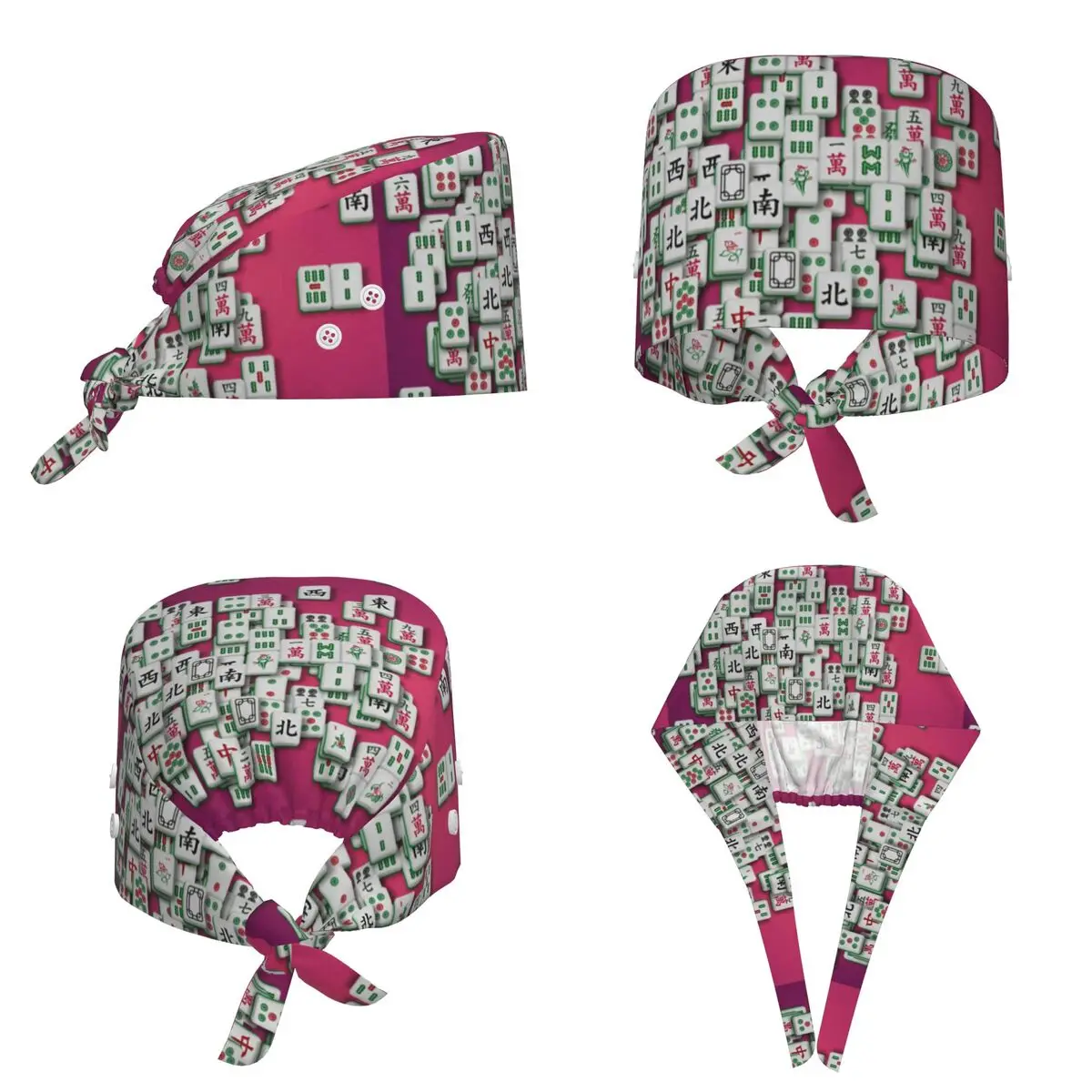 Mahjong Tile Pattern Scrub Hat Doctor Working Surgical Cap Men Women Adjustable Nursing Caps for Dentist