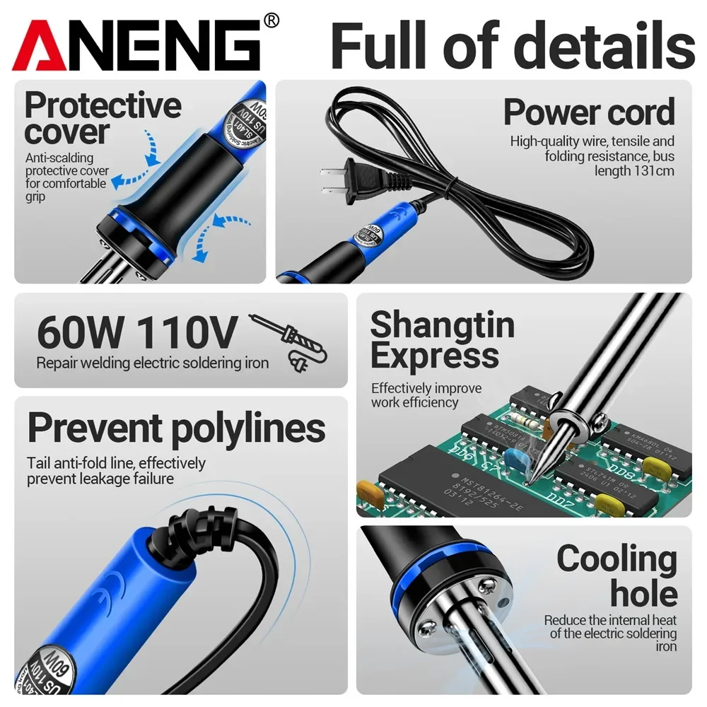 US/EU Plug Tester Tin Tips Repair Welding Tools Rework Header Tool Solder Station  SL401 Electric Soldering Iron 30/40/60W
