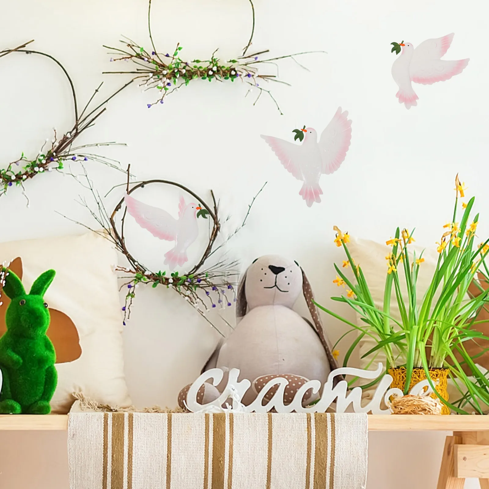 

3Pcs Peace Dove Iron Wall Pendants White Hanging Bird Home Decorations Living Room Peace Dove Pendants